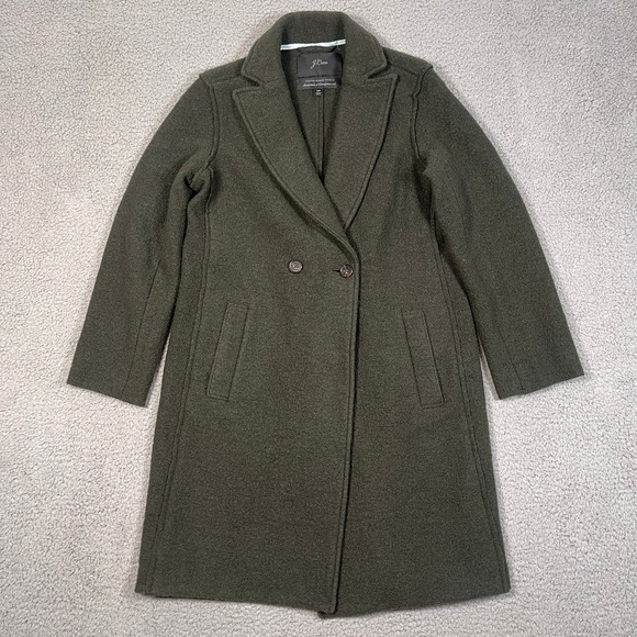 J.CREW Jackets & Blazers - J. Crew Daphne Italian Boiled Wool Topcoat Womens 00‎ XXS Green Mid Length City